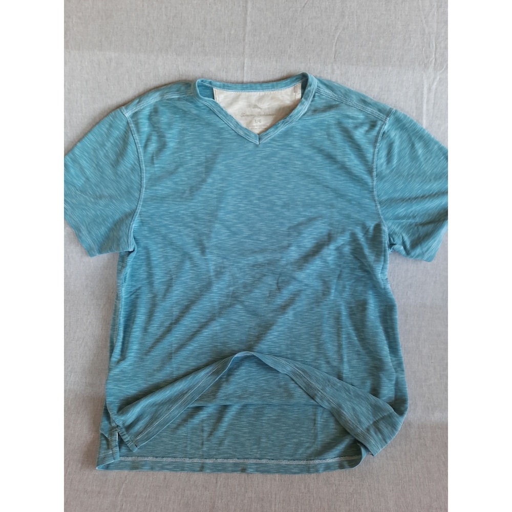 Tommy Bahama Men Large vNeck Outdoor Tees SS Modal Recycled Polyester Ocean Blue